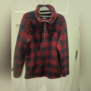 Alpine Sherpa Red Black Buffalo Plaid ¼ Zip Fleece Pullover Women’s Small